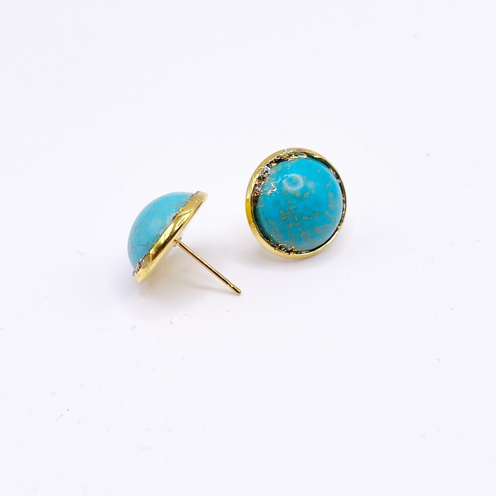 Turquoise stone post earrings, gold foil wrap, new